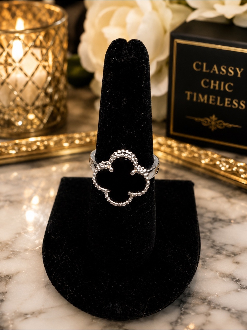 Black Clover Statement Ring | Silver Tone | Size 8